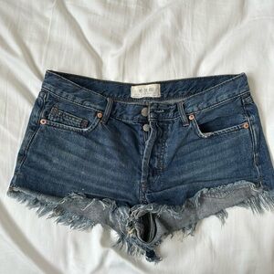We the free Denim Blue Frayed Hem Women's Shorts